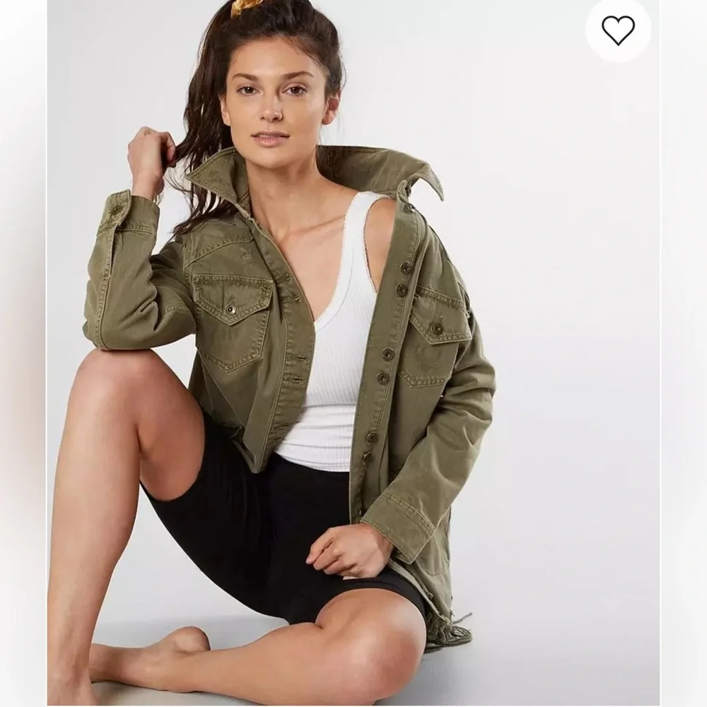 Free People Moonchild Denim Shirt Jacket in Olive Excellent Used Condition.